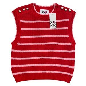 Kerri Rosenthal Anthropology NWT Red Knit Vest Heart Buttons Stitch Smiley Sun M